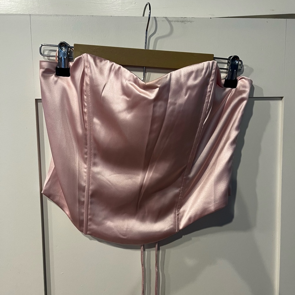 Pink satin corset crop top